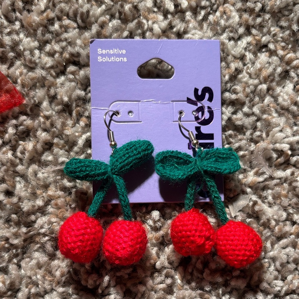 Claire's Red Crochet Cherry Earrings